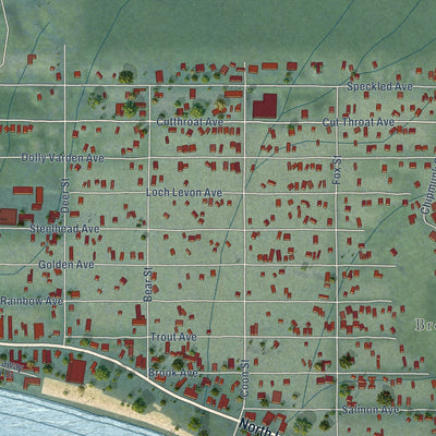 Close-up of the map of Kings Beach, California print showing street and building detail
