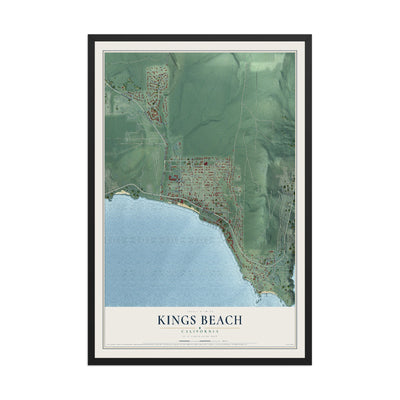 Map of Kings Beach, California, 12 x 18 inch print in a black wood frame