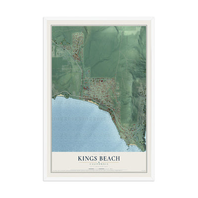 Map of Kings Beach, California, 12 x 18 inch print in a white wood frame