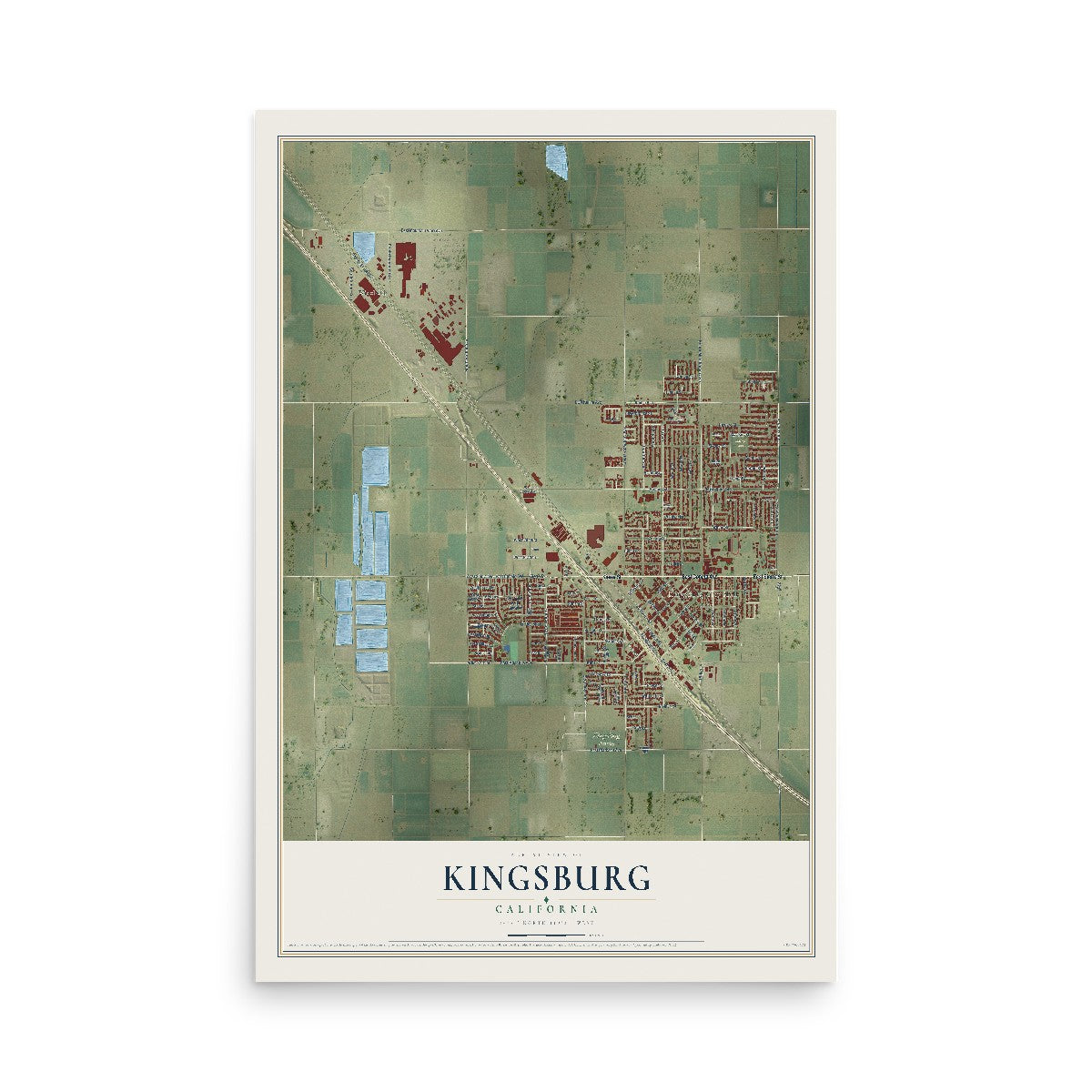 Map of Kingsburg, California, 12 x 18 inch unframed archival matte print