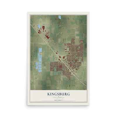 Map of Kingsburg, California, 12 x 18 inch unframed archival matte print