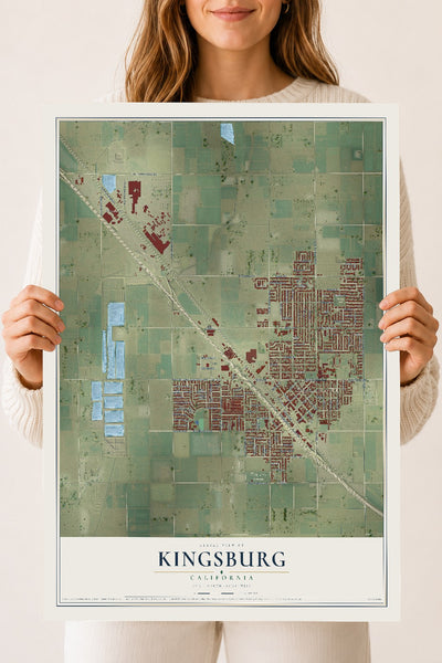 Map of Kingsburg, California, 18 x 24 inch unframed archival matte print