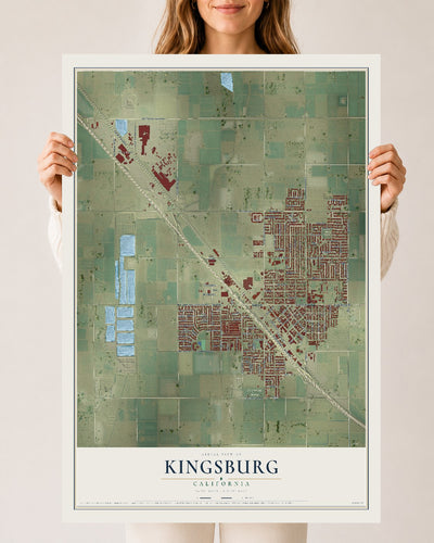 Map of Kingsburg, California, 24 x 36 inch unframed archival matte print