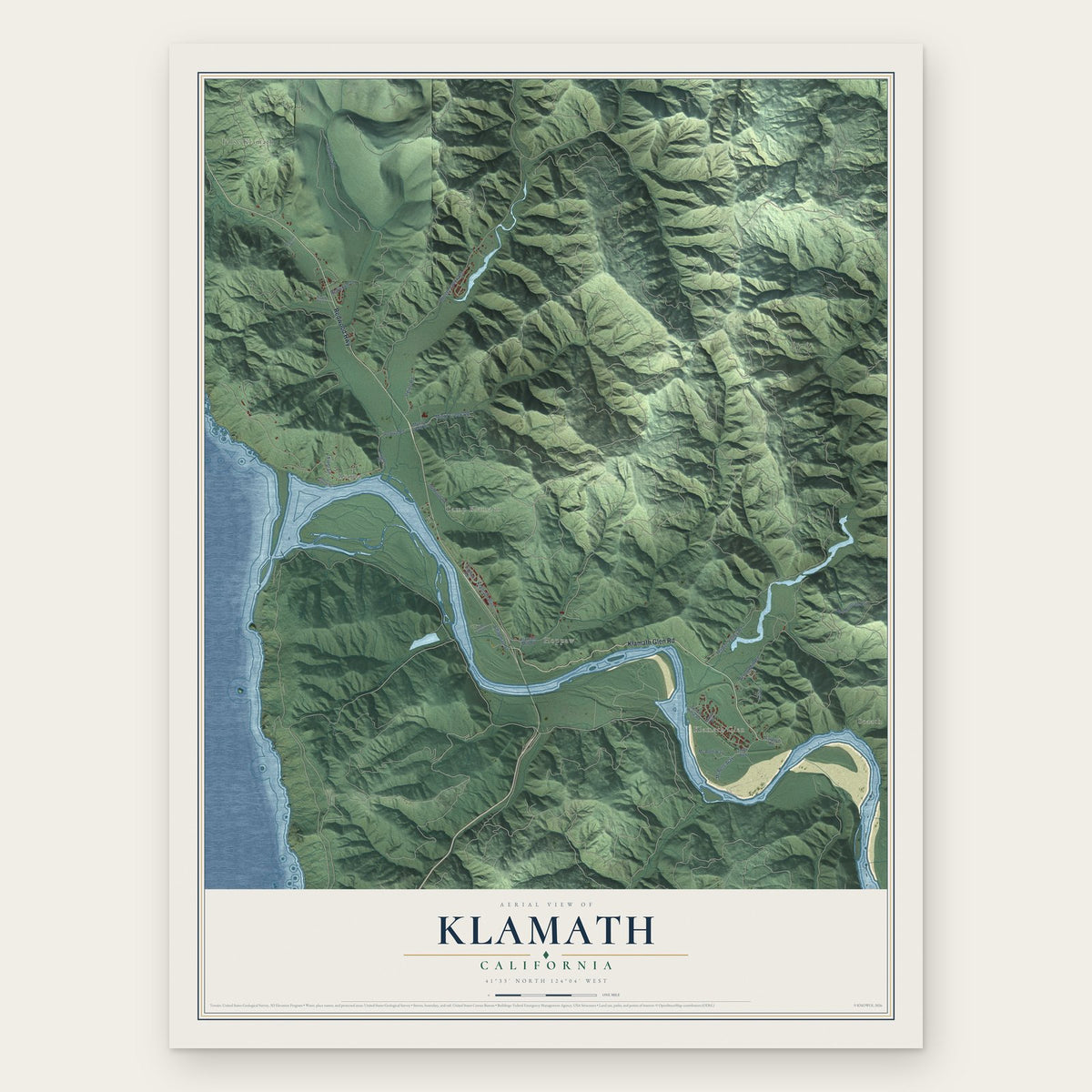Klamath, California map print, the full design