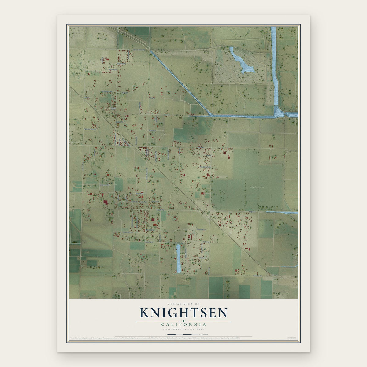 Knightsen, California map print, the full design