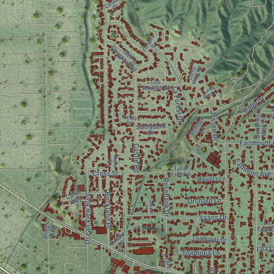 Second close-up of the map of La Cañada Flintridge, California print showing more streets and buildings