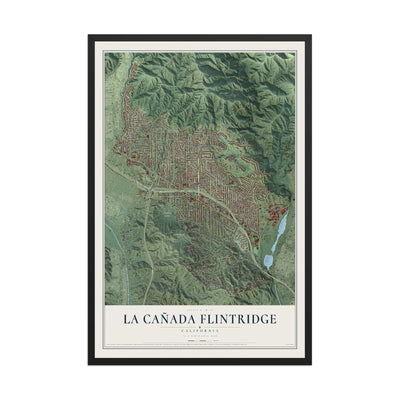 Map of La Cañada Flintridge, California, 12 x 18 inch print in a black wood frame