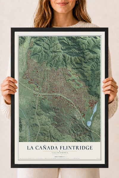 Map of La Cañada Flintridge, California, 18 x 24 inch print in a black wood frame