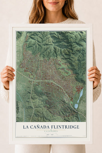 Map of La Cañada Flintridge, California, 18 x 24 inch print in a white wood frame