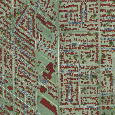 Second close-up of the map of La Crescenta-Montrose, California print showing more streets and buildings