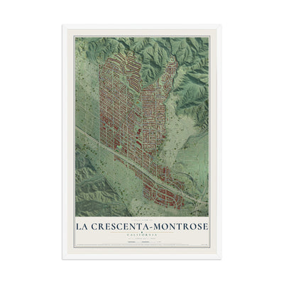 Map of La Crescenta-Montrose, California, 12 x 18 inch print in a white wood frame