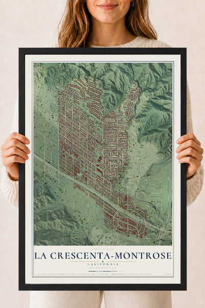 Map of La Crescenta-Montrose, California, 18 x 24 inch print in a black wood frame