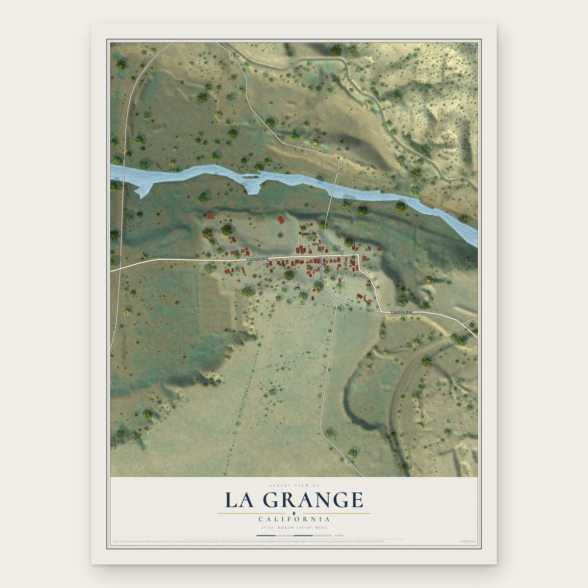 La Grange, California map print, the full design