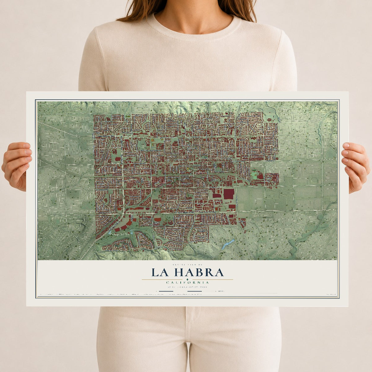 Map of La Habra, California, 12 x 18 inch unframed archival matte print