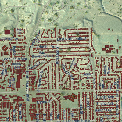 Close-up of the map of La Habra, California print showing street and building detail