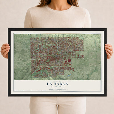 Map of La Habra, California, 12 x 18 inch print in a black wood frame