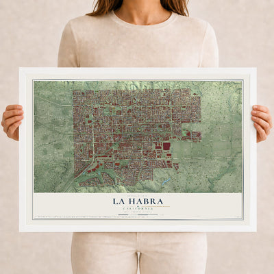 Map of La Habra, California, 12 x 18 inch print in a white wood frame