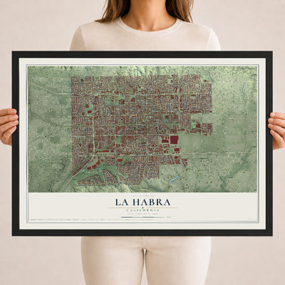 Map of La Habra, California, 18 x 24 inch print in a black wood frame