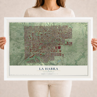 Map of La Habra, California, 18 x 24 inch print in a white wood frame