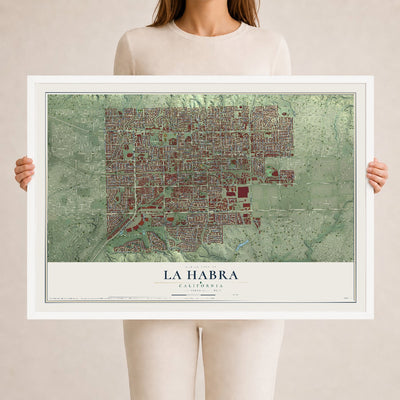 Map of La Habra, California, 24 x 36 inch print in a white wood frame