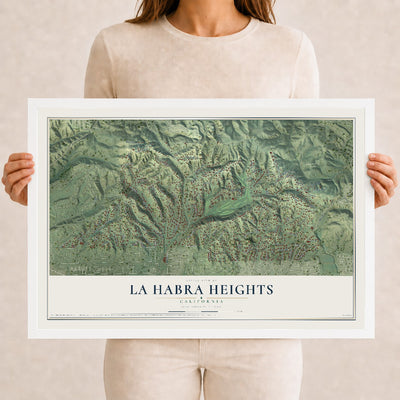 Map of La Habra Heights, California, 12 x 18 inch print in a white wood frame