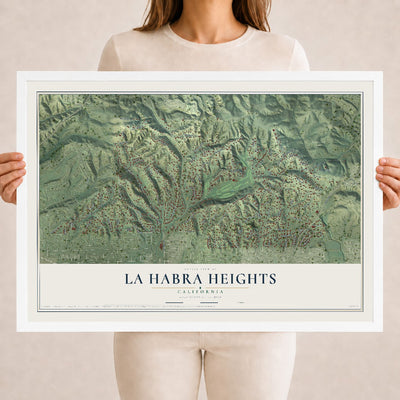 Map of La Habra Heights, California, 18 x 24 inch print in a white wood frame