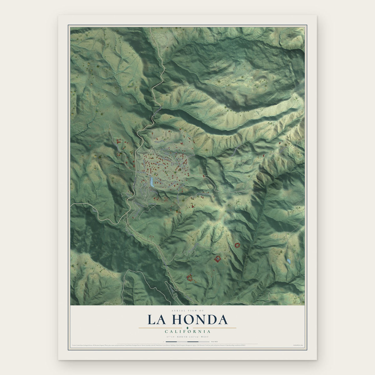 La Honda, California map print, the full design