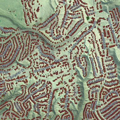 Close-up of the map of La Jolla, California print showing street and building detail