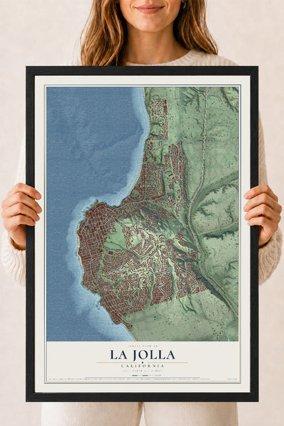 Map of La Jolla, California, 18 x 24 inch print in a black wood frame