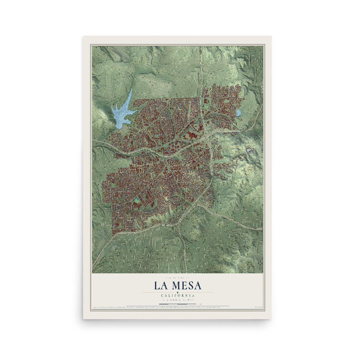 Map of La Mesa, California, 12 x 18 inch unframed archival matte print