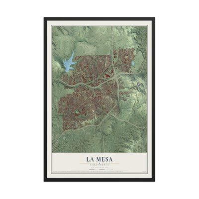 Map of La Mesa, California, 12 x 18 inch print in a black wood frame