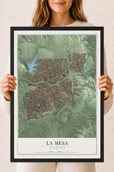 Map of La Mesa, California, 18 x 24 inch print in a black wood frame