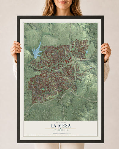 Map of La Mesa, California, 24 x 36 inch print in a black wood frame