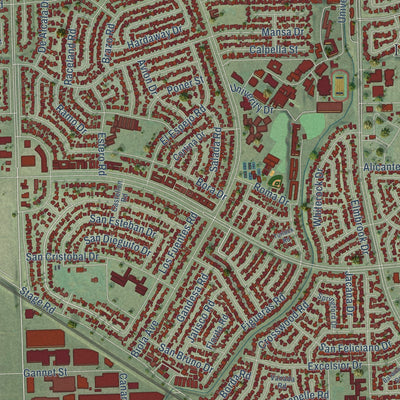 Close-up of the map of La Mirada, California print showing street and building detail