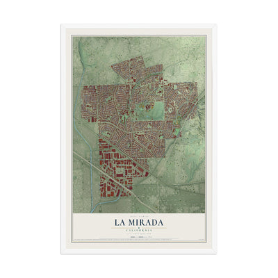 Map of La Mirada, California, 12 x 18 inch print in a white wood frame