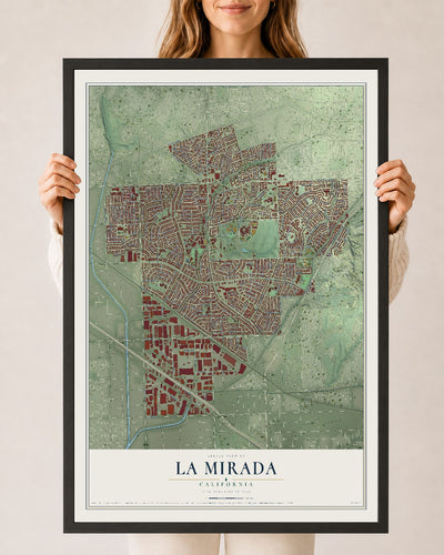 Map of La Mirada, California, 24 x 36 inch print in a black wood frame