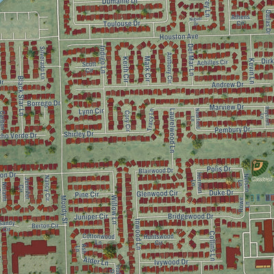 Close-up of the map of La Palma, California print showing street and building detail