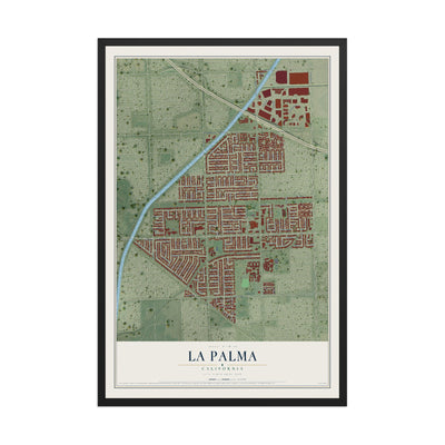 Map of La Palma, California, 12 x 18 inch print in a black wood frame