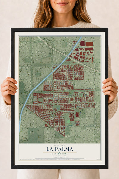Map of La Palma, California, 18 x 24 inch print in a black wood frame