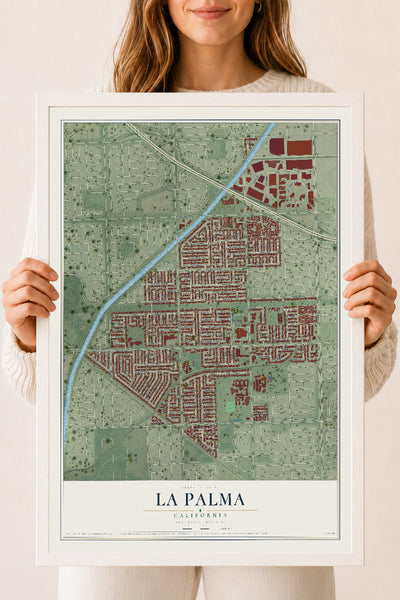 Map of La Palma, California, 18 x 24 inch print in a white wood frame