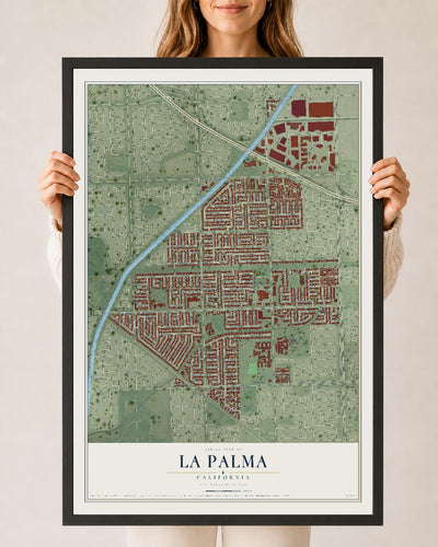 Map of La Palma, California, 24 x 36 inch print in a black wood frame