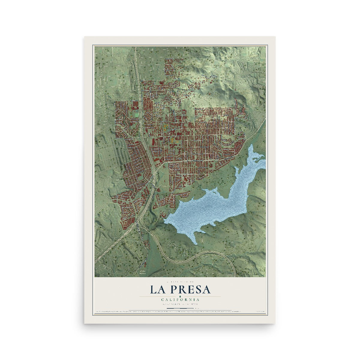 Map of La Presa, California, 12 x 18 inch unframed archival matte print
