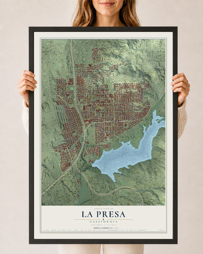 Map of La Presa, California, 24 x 36 inch print in a black wood frame