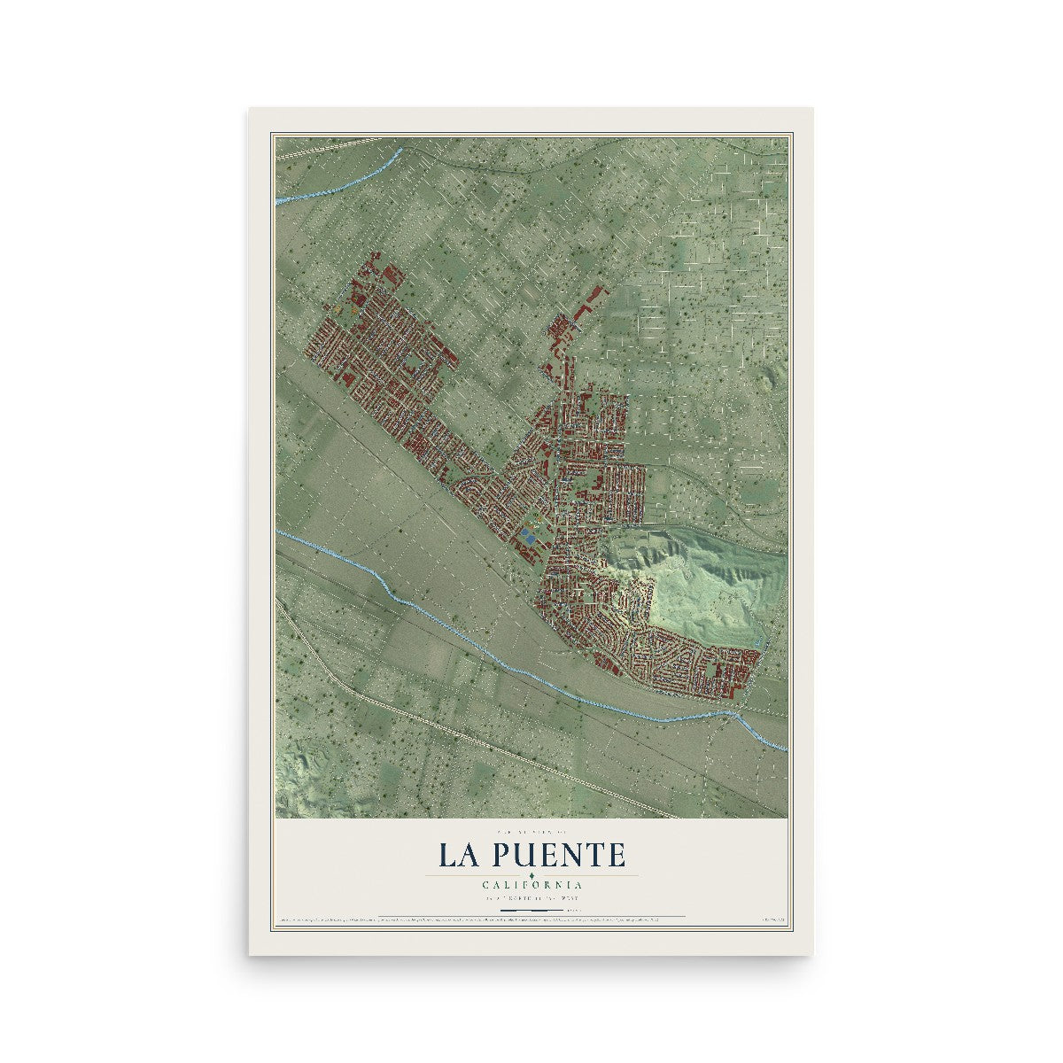 Map of La Puente, California, 12 x 18 inch unframed archival matte print