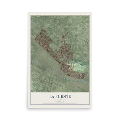 Map of La Puente, California, 12 x 18 inch unframed archival matte print