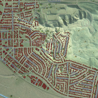 Close-up of the map of La Puente, California print showing street and building detail