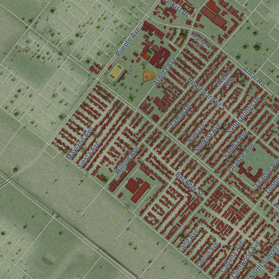 Second close-up of the map of La Puente, California print showing more streets and buildings