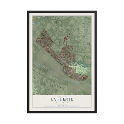 Map of La Puente, California, 12 x 18 inch print in a black wood frame