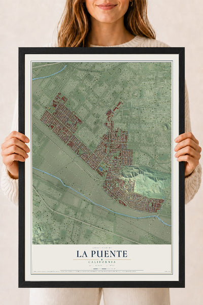 Map of La Puente, California, 18 x 24 inch print in a black wood frame
