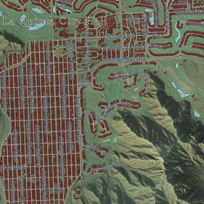 Close-up of the map of La Quinta, California print showing street and building detail
